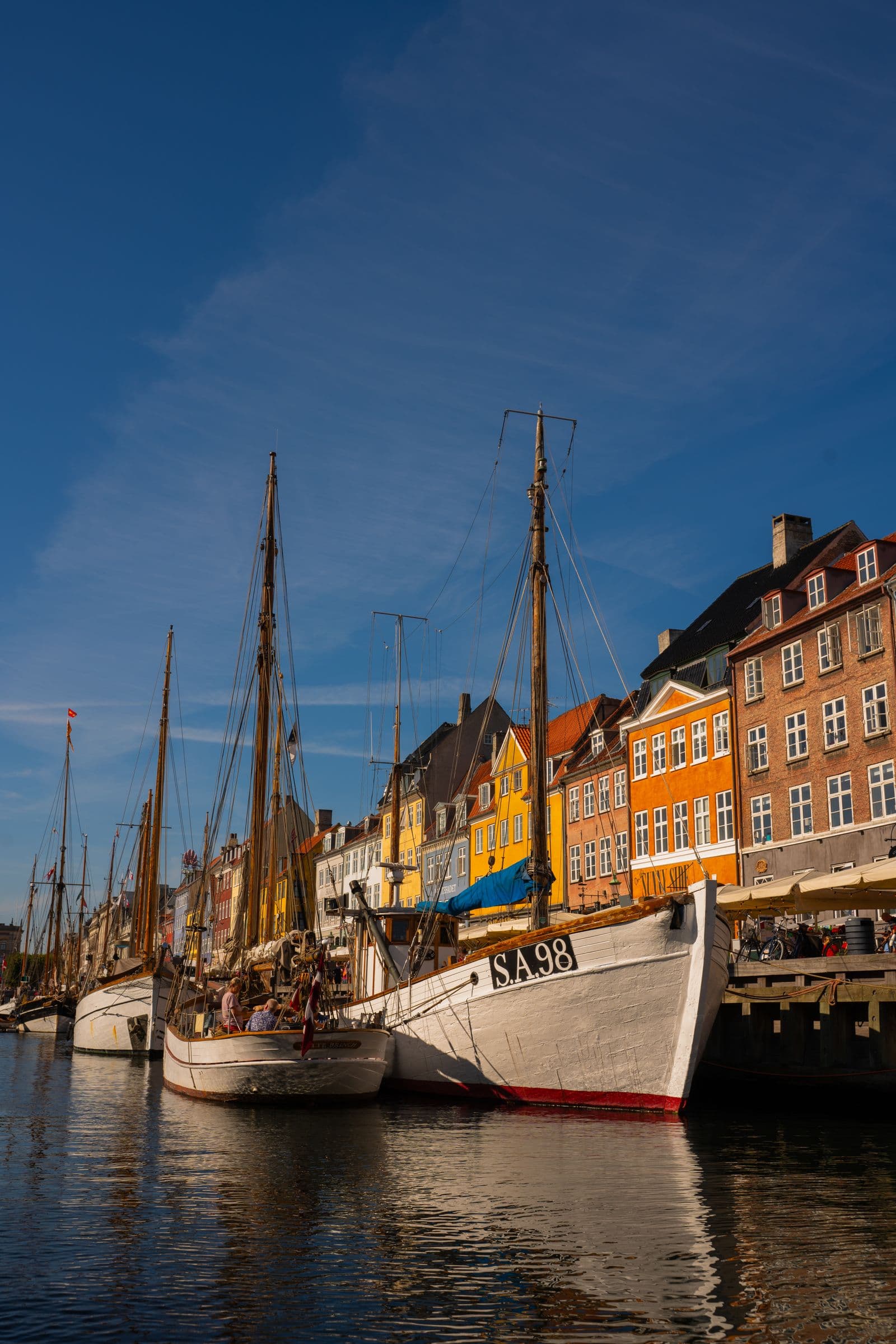Colourful waterfront buildings and boats